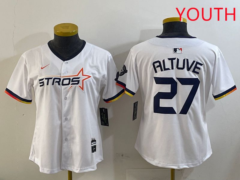 Youth Houston Astros #27 Altuve White three generations Joint Name Nike 2025 MLB Jersey style 1